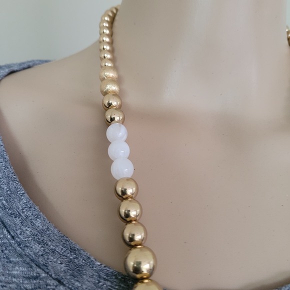 Women's Beaded Rope Fashion Necklace Round Shape Gold/White OS - Picture 4 of 4